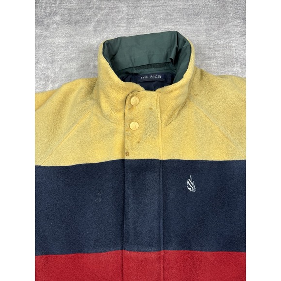 Vtg NAUTICA Jacket Men's XL Blue Full Zip Fleece Sailing‎ Striped Reversible 90s - Picture 3 of 16